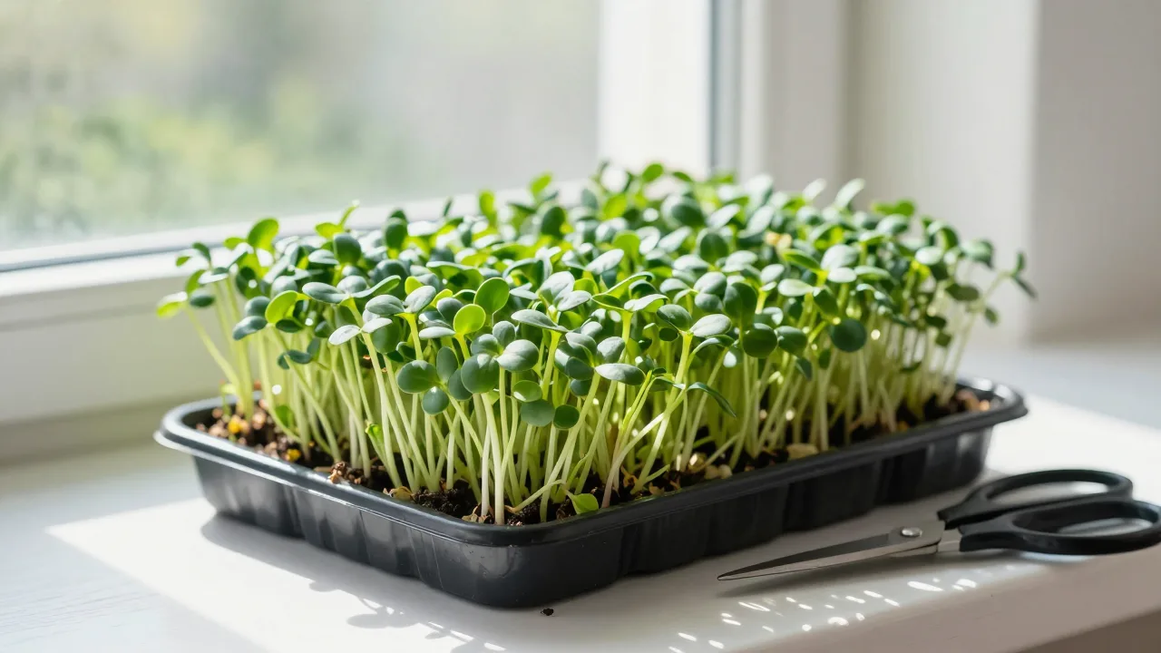 A windowsill of greens in ten days