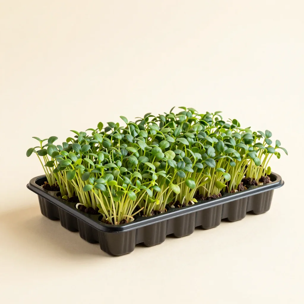 A large microgreen grow tray on a light background